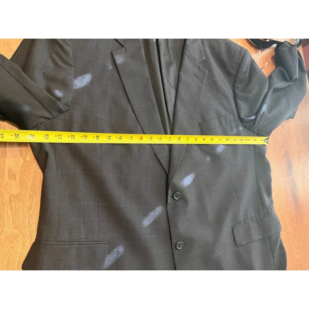 Jos. A. Bank Mens 50R Wool Suit Charcoal Grey Windowpane Pleated Cuffed 10820N